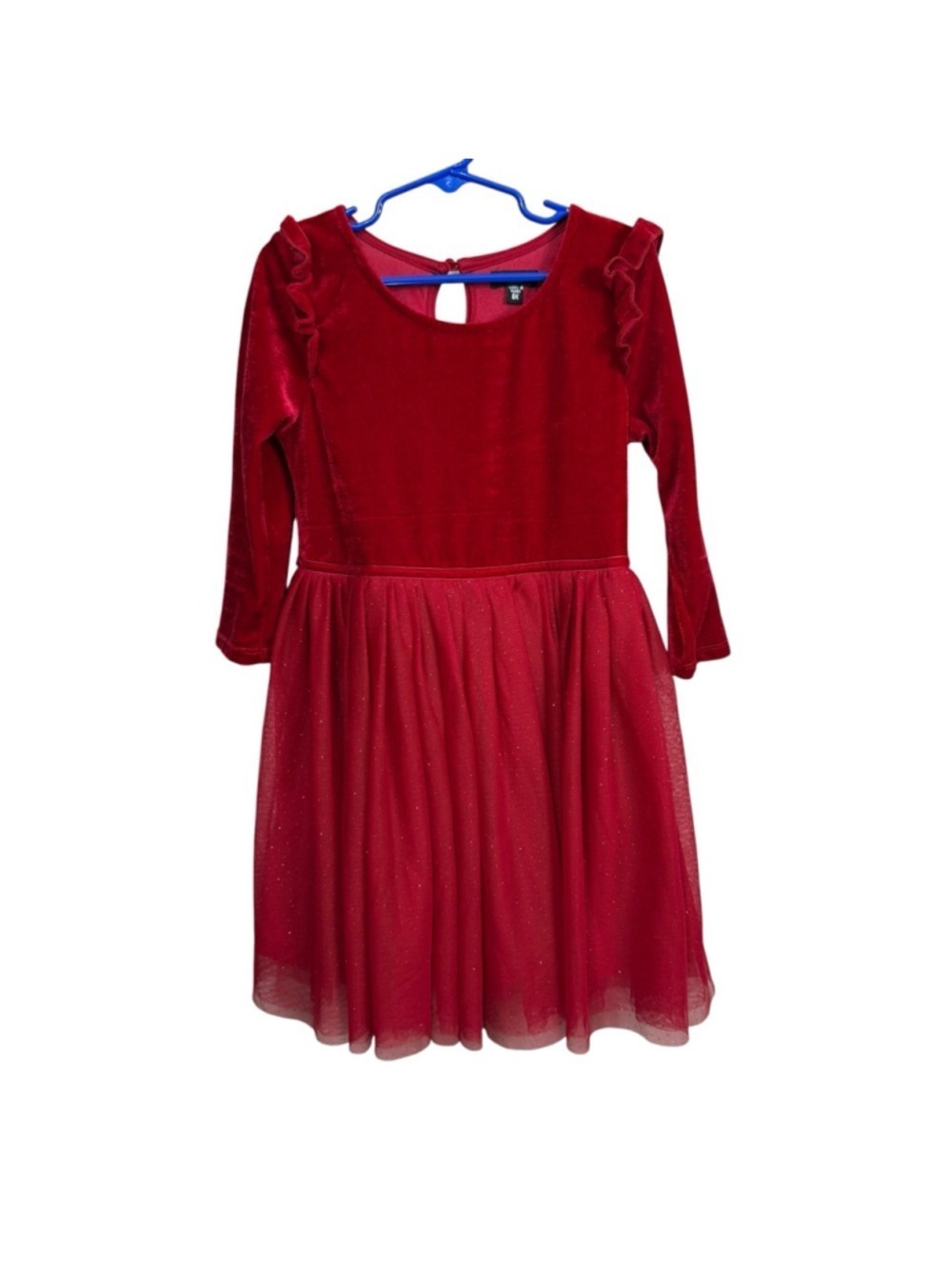 Zunie Red Velvet Holiday Dress Girls 6X Long Sleeve Tulle Sparkle Party Dress
